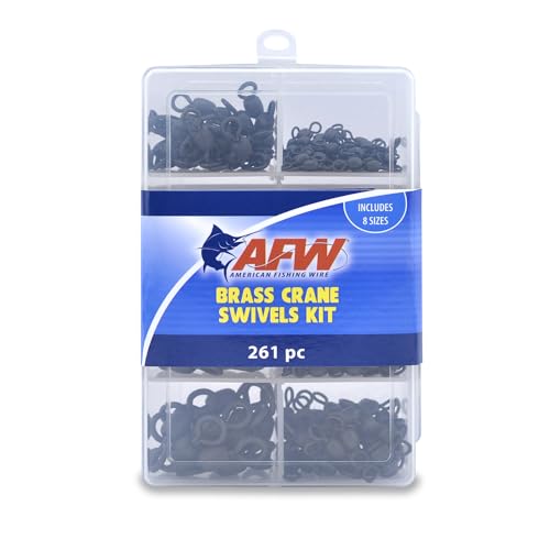 AFW Tackle Rigging Kits – Complete Saltwater Fishing Rigging Kit with Crimp Sleeves, Terminal Tackle, Storage Box, and Components for Fishing Leader Rigging & Lure Making Supplies - style: Brass Crane Swivel Kit