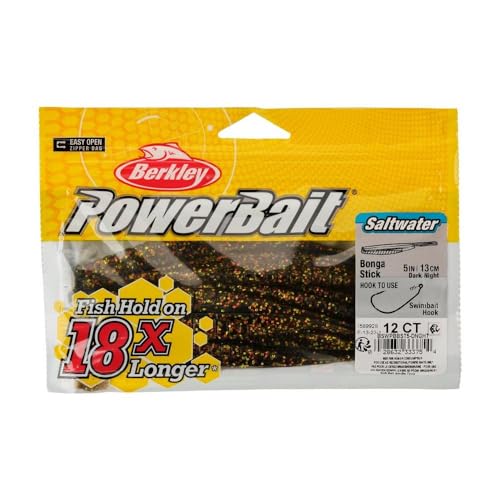Berkley PowerBait Saltwater Bonga Stick Fishing Soft Bait, Irresistible Scent and Flavor, Ideal for Bass, Redfish, Trout and More - color: Dark Night, size: 5"