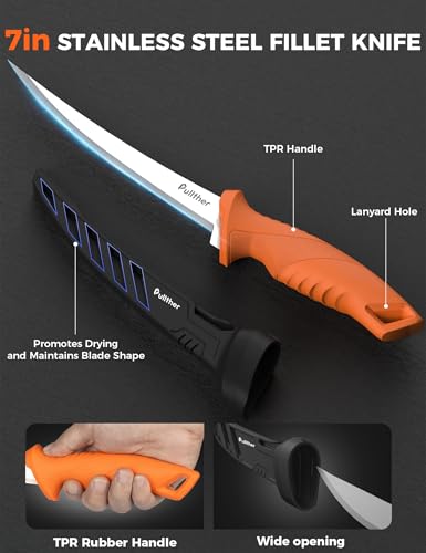 5PC Fishing Tool Kit - Fillet Knife, 2PC Fishing Pliers,Fishing Braid Scissors and Fish Lip Gripper, Fishing Gear for Fly Fishing, Ice Fishing - color: 5PC+Orange