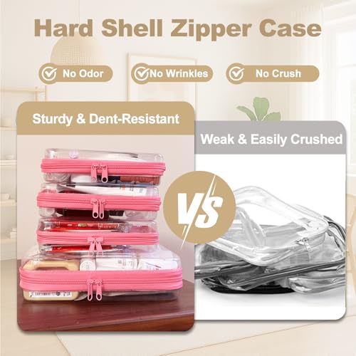 4 pcs Clear Zipper Pouches, Hard Shell Zipper Case, Makeup Organizer Travel Toiletry bag, Diaper Bag, Travel Organizer, Clear Cosmetic Bag,Toy Storage Bins (M+3S Pink) - color: Pink, size: M+3S
