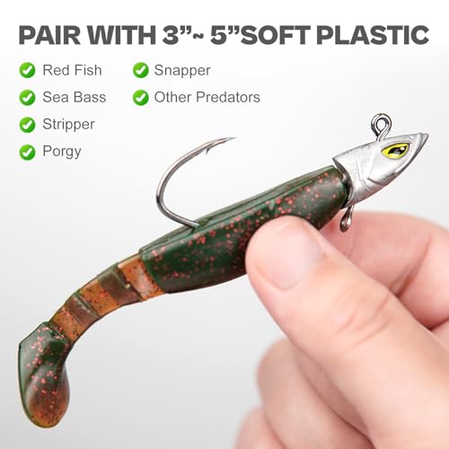 Saltwater Jig Head, Fish Eye Swimbait Jighead for Fishing Inshore/Offshore 1/2 3/4 1 1.5oz with 7/0 Hooks for Redfish, Stripper, Seabass etc. - color: Chartreuse, size: 1.5oz - 5Pack
