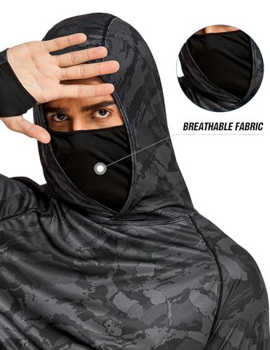COOrun Men's Hooded Sun Shirts with Mask Fishing Shirts for Men Long Sleeve UPF 50 Rash Guards Cooling Hoodies Hiking Shirts - color: Black, size: 3X-Large