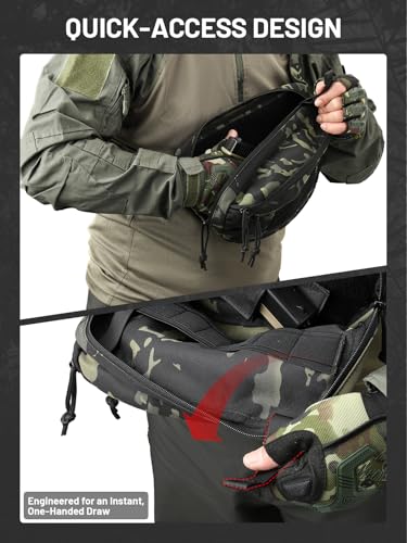 Tactical Sling Bag, Fanny Pack,2in1,CCW & EDC Shoulder Bag with MOLLE & Pistol Holster - 1000D Adjustable Strap for Outdoor Carry Men & Women - color: Camouflage