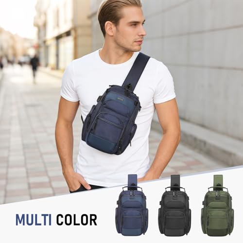 Sling Bag for Men, Travel Crossbody Bag for Men, Small Sling Backpack Shoulder Bag, High-Density Oxford Chest Pack for Hiking - color: Blue