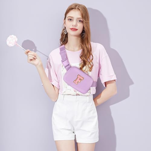 Gitus Initial Belt Bag Fanny Pack Crossbody Bag for Girls Birthday Gifts Age 8-10 Teen Girl Gifts Trend Stuff Personalized Letter Gifts for Daughter Sister (Lavender-F) - color: Lavender, style: F