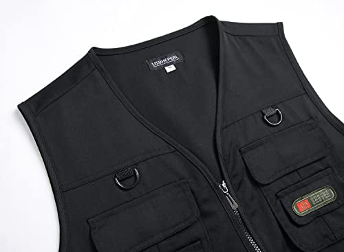 Men’s Fishing Vest Summer Outdoor Work Safari Travel Photo Vest with Multi Pockets - color: Black, size: X-Small