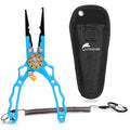 Fishing Pliers Saltwater, Split Ring Pliers Hook Remover with Safety Lock, Fishing Tools with Sheath and Lanyard, Fishing Gifts for Men - color: Blue