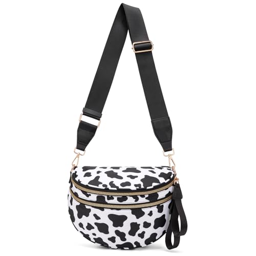 Pure Colour Crossbody Bum Bags for Women Spacious Checkered Cross body Bag Nylon Trendy Fanny Pack for Travel - color: Cow Pattern