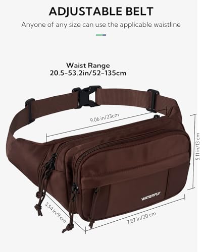WATERFLY Fanny Pack Waist Packs: Large Crossbody Fanny Packs for Women Men with 5 Zipper Pockets Adjustable Strap Waist Bags Hip Pack for Traveling Cycling Running Hiking-Brown - color: Brown
