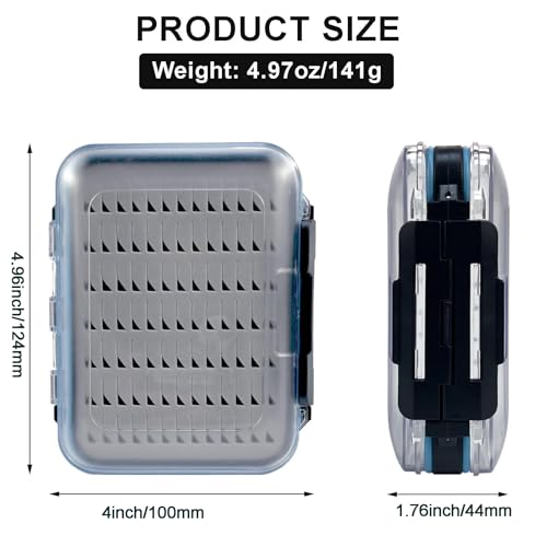 Aventik Waterproof Fly Box for Fly Fishing Double Sides Large Capacity Fly Fishing Box Streamer & Dry Fly Storage Saltwater & Freshwater - size: Size B:4.96x4x1.76inch