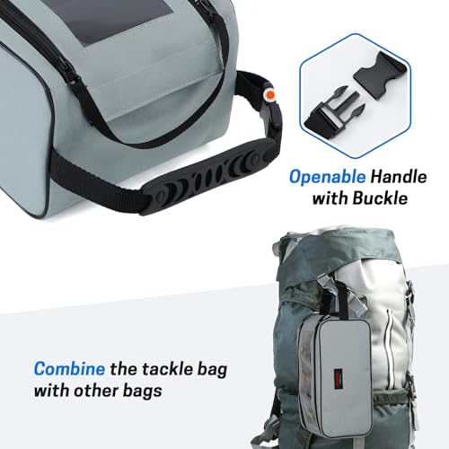 VISEMAN Fishing Tackle Bag, Waterproof Bait Storage Bag, Tackle Organizer | Fishing Bait Bag with Transparent Window for Crappie and Bass Fishing - color: Gray
