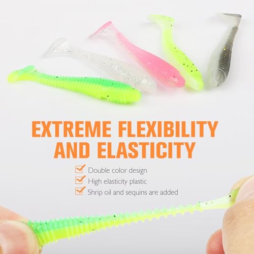 Dovesun Crappie Lures Kit Soft Plastic Baits Paddle Tail Swimbaits Fishing Soft Plastic Lures Crappie Walleye Trout Bass Fishing Baits 60pcs/75pcs - color: Paddle Tail-1.7in-60pcs