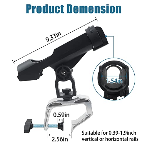 Fishing Rod Holder for Boat Adjustable 360° Rotation Hands-Free Fishing Pole Rod Racks No-Drill Rail Mount Rod Holders for Multi-Rod Setup Kayak, Pontoon, Boat Fishing - color: RH20 MAX OPENING 1.97 inch 2pcs