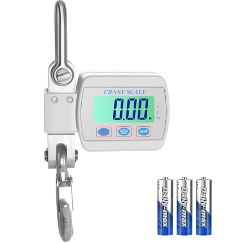 1100lbs 500kg Digital Crane Scale, Heavy Duty Hanging Scale with Backlit LCD, Tare, Unit Change Functions for Industrial Factory, Farm, Construction - color: White
