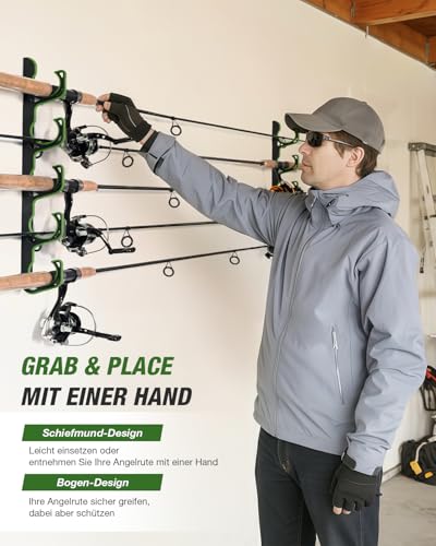 Ghosthorn Fishing Rod Holders for Garage Fishing Pole Holders Ceiling or Wall Mounted Fishing Rod Rack garage Storage Organizer Fishing Gear Equipment for Men Women (Green, 1 Pack) - size: 1 pack holds up 5 rods, style: Green