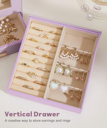 Homde Jewelry Organizer Girls Women Jewelry Box for Necklaces Rings Earrings Gift Bracelets Storage Case (Grey Purple + Gold) - color: Grey Purple + Gold