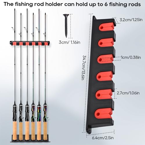 Axlksia Fishing Rod Holder Wall Mount, 1 Pair Fishing Pole Holders for Garage, Boats, 6 Fishing Rod Storage Racks (Vertical Red) - color: Vertical Red