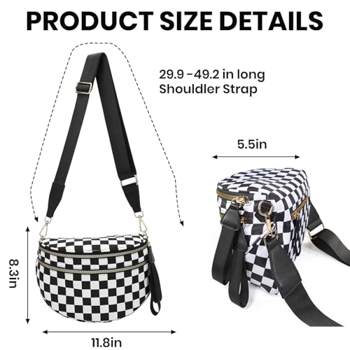 Crossbody Bags for Women, Checkered Bum Bag Crossbody, Spacious Nylon Shoulder Handbag Mom Bag (black-white checkered) - color: black-white checkered
