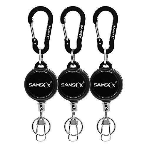 SAMSFX Fly Fishing Zinger Retractor for Anglers Vest Pack Tool Gear Assortment Combo 3pcs in Pack - color: Carabiner and Retractors, 24" Nylon Cord