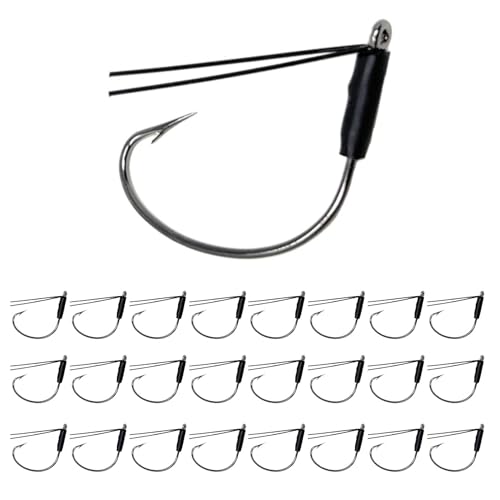Reaction Tackle Wide Gap Wacky Hooks, Weedless Worm Hooks for Bass, High Carbon Steel Hooks for Stick Worm Soft Plastics, Neko Rig and Finesse Fishing (25-Pack) - size: #1 Fiber Guard
