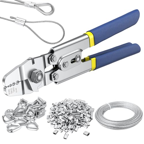 100ft Wire Rope Crimping Tool Kit, Fishing Crimping Tool With 304 Stainless Steel Cable 7x7 Strand Core(1.5mm), 200Pcs 1/16''Aluminum Crimp Loop Sleeves And 20Pcs Wire Rope Stainless Steel Thimble - color: Cable Crimper, 100ft Stainless Steel Cable, 200pc