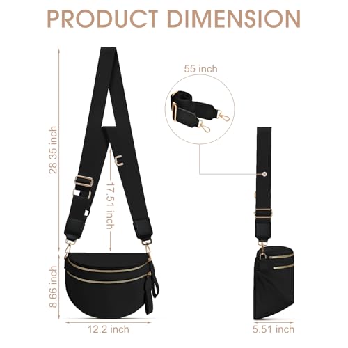 Checkered Nylon Crossbody Bag Bum Bag for Women Mom Large Checkered Fanny Packs with Adjustable Strap - color: Black