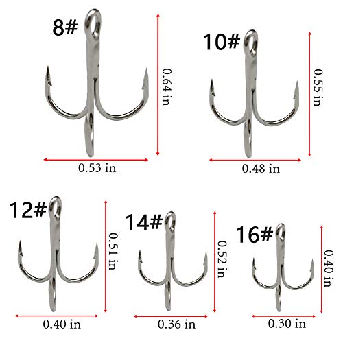 Drasry Fishing Treble Hooks Set for Saltwater Freshwater Size 1/0 to 16 High Carbon Steel Different Fish Hook 50pcs/Box - color: Silver, size: #6 to #1/0 Large