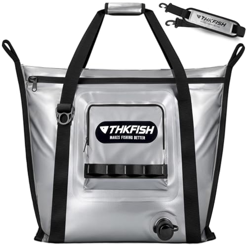THKFISH Insulated Fish Cooler Bag, 25x17.5in Portable Soft Cooler Bag for Caught Fish, Travel, Beach, Camping, Picnic, Lunch, Fishing, 24HR Cold Retention - color: Silver --25x17.5x8.6"