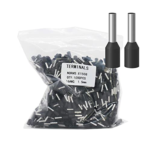 Fidioto 1000pcs AWG16 Wire Ferrules Terminals, AWG16 Terminal Connector Wire Insulated Cord Pin Ends Terminals for Electric, Industrial, Chemical Industry, Power Control System, etc. - color: Black, size: 16AWG