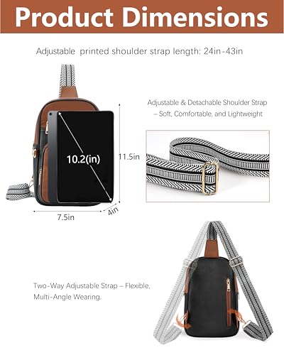 Anti Theft Crossbody Bags for Women RFID Leather Sling Purses,Crossbody Bags Travel Leather Fanny Pack for Women - color: Black+brown