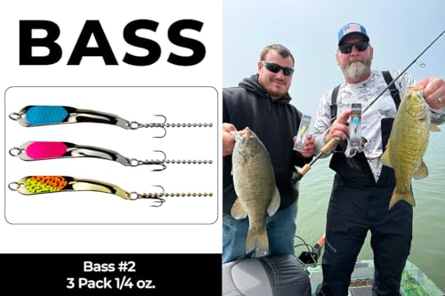 IRON DECOY Spoon Fishing Lures 3-Pack, Multi-Species Metal Spoons for Trout, Walleye, Bass, Salmon, Pike, Ice Fishing & Trolling, Vibrating Spoon Lure Kit - color: Bass #2, 1/4 oz