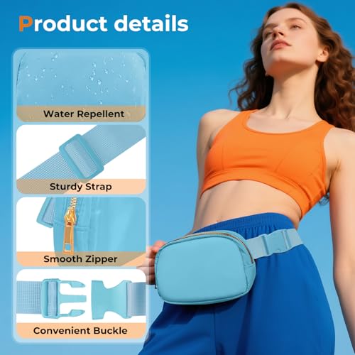 Belt Bag Zipper Fanny Pack Crossbody Bags for Women,Fashion Nylon Waist Packs, Water Repellent Two Way wear with Adjustable Strap Gifts for Teenage Girls Women Men (lake blue) - color: lake blue