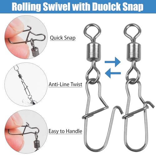 Fishing Snap Swivels Rolling Barrel Swivels with Safety Snaps High Strength Copper and Stainless Steel, Black Nickel Coated Quick Connect Swivel Snap Fishing Tackle - color: 55pcs(2,4,5,6,8,10#)