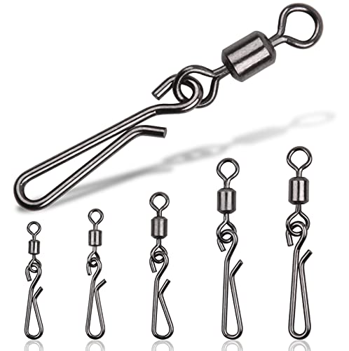 Fishing Swivels Snaps Rolling Barrel Swivels with Fast Clips Fishing Snaps High Strength Speed Clips Connector Freshwater Saltwater Snaps Swivels Fishing Tackle - style: 4#-50pcs