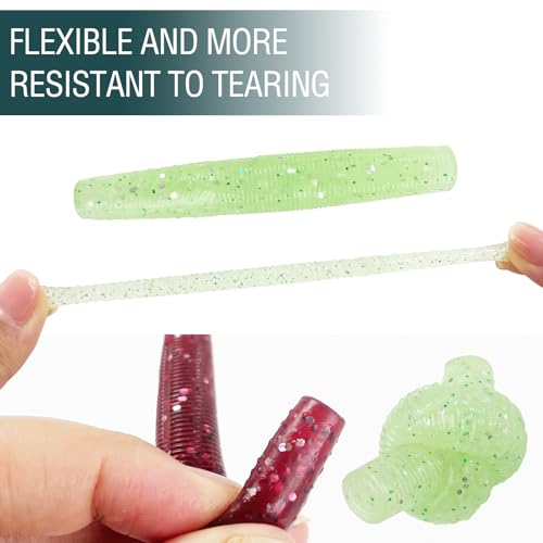 30 Pcs Finesse Ned Worms Soft Plastic Fishing Lures for Bass Fishing 5 Colors Mixed 2.6in/0.15oz