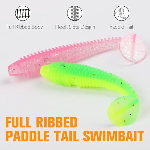 Dovesun Crappie Lures Kit Soft Plastic Baits Paddle Tail Swimbaits Fishing Soft Plastic Lures Crappie Walleye Trout Bass Fishing Baits 60pcs/75pcs - color: Paddle Tail-1.7in-60pcs