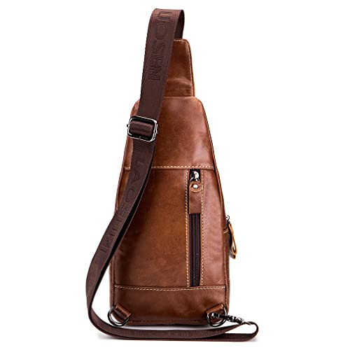 Hebetag Leather Sling Bag Crossbody Backpack for Men Women Outdoor Travel Camping Hiking Shoulder Chest Day Pack Casual Daypack, Brown - color: #10brown