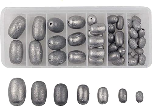 Fishing Egg Sinker Weights Kit, 42pcs Saltwater Fishing Weights Assortment Oval Drop Bass Casting Worm Weights Tackle for Saltwater Freshwater Fishing