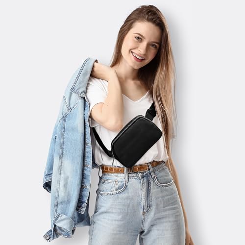 JSJ Mini Black Fanny Pack for Women & Men,Valentines Day Gifts for Girls Teens Kids Daughter Sister Her,Trendy Stuff Crossbody Bags Cute Everywhere Belt Bags.(Black) - color: Black