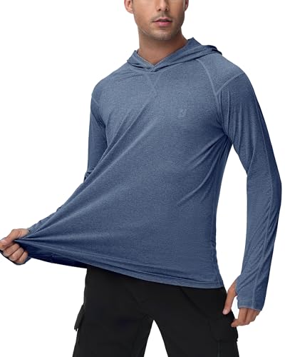 Roadbox Mens UPF 50+ Fishing Shirts, Long Sleeve UV Sun Hoodie, Hiking Running Swim Athletic Workout Shirt - color: A02-dark Blue, size: X-Large