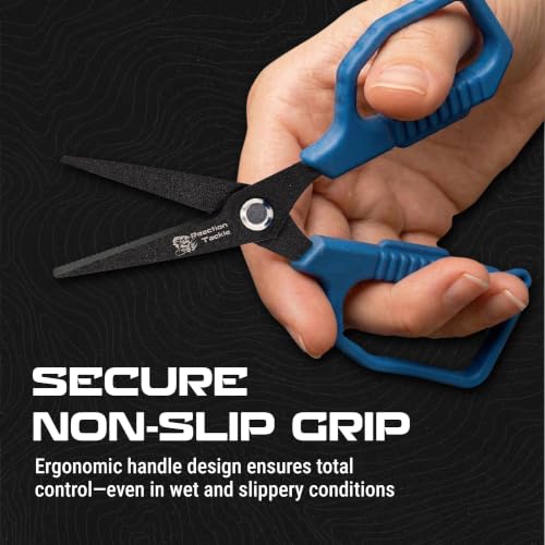 Reaction Tackle Micro Serrated Fishing Scissors with Retractable Lanyard and Carabiner, Precision Braid Cutters, Non-Slip Grip, Corrosion Resistant Stainless Steel for Freshwater and Saltwater