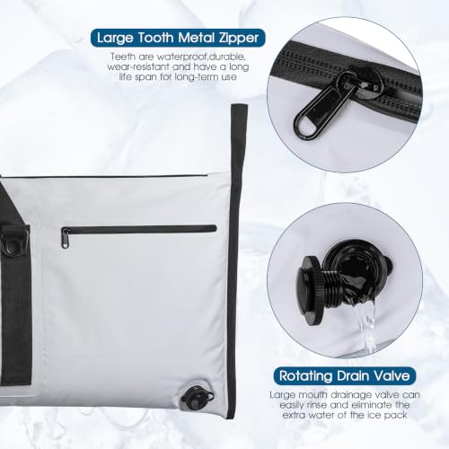THKFISH Insulated Fish Cooler Bag, Fish Kill Bag for Caught Fish Ice Cold - color: White-Black, size: 48*18IN