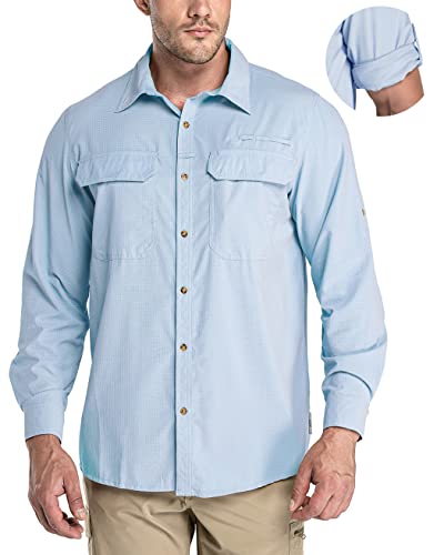 33,000ft Men's Long Sleeve Sun Protection Shirt UPF 50+ UV Quick Dry Cooling Fishing Shirts for Travel Safari Camping Hiking - color: Light Blue, size: 3X-Large