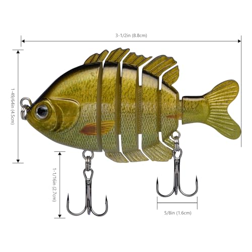 BASSDASH SwimPanfish Multi Jointed Panfish Bluegill Swimbaits Hard Topwater Bass Lures Fishing Lure Crank Saltwater 3.5in/0.85oz,Pack of 4