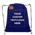 DISCOUNT PROMOS Custom Non-Woven Drawstring Backpacks Set of 10/50/100, Personalized Bulk Pack - color: Navy Blue, size: 10/50/100