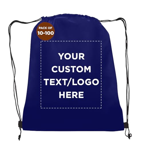 DISCOUNT PROMOS Custom Non-Woven Drawstring Backpacks Set of 10/50/100, Personalized Bulk Pack - color: Navy Blue, size: 10/50/100