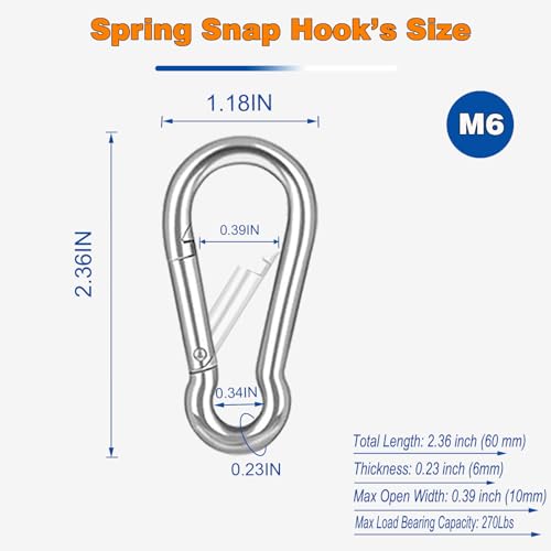 120PCS M6 Heavy Duty Carabiner Clip, 2.36Inch Snap Hook Quick Link Small Carabiner Clips,Spring Link Buckle for Fishing Camping Hammock Dog Leashes-260LBS Holding Capacity (Silver) - color: Silver, size: 120PCS-M6