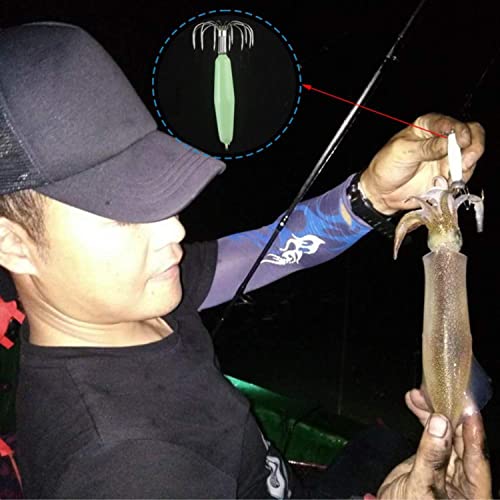Luminous Squid Jig Hooks Saltwater Glow Squid Jigs Fluoresent Cuttlefish Sleeve Fishing Jigs Squid Hard Night Fishing Bait Octopus Lure Glow in Dark Green Color - color: 5pcs