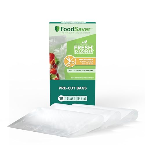 FoodSaver Quart Pre-Cut Vacuum Seal Bags, Easy Use Vacuum Storage Bags, Align to Seal and Tear to Open Vacuum Sealer Storage Bags, 19 Pack - size: Quart (19 Bags)