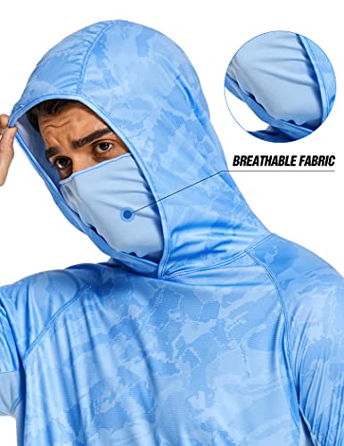 COOrun Men's Hooded Sun Shirts with Mask Fishing Shirts for Men Long Sleeve UPF 50 Rash Guards Cooling Hoodies Hiking Shirts - color: Blue, size: Small